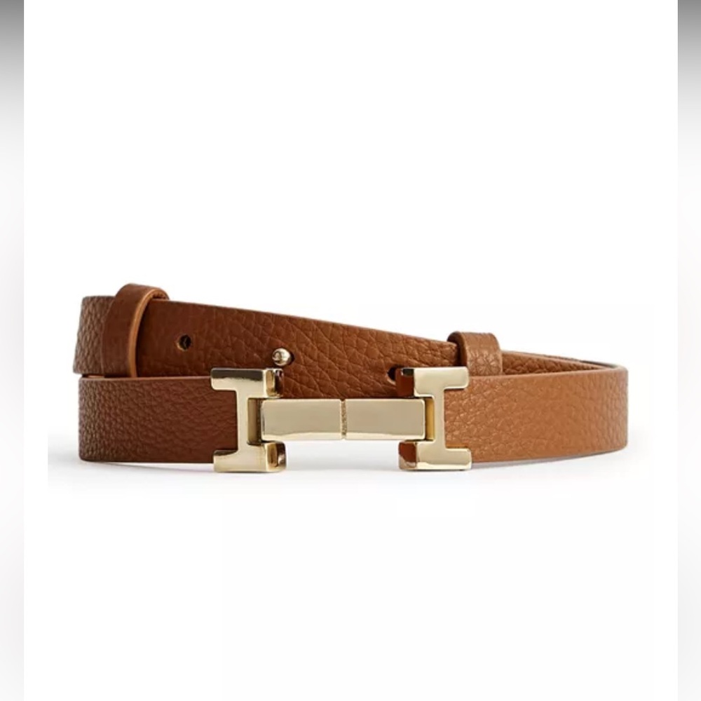 NWT Reiss Hayley Leather Square Belt in Tan Large